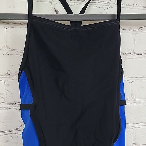 Speedo 12/28 Women's Blue PowerPlus Sprint Splice Free Back One Piece Swimsuit - Picture 7 of 10